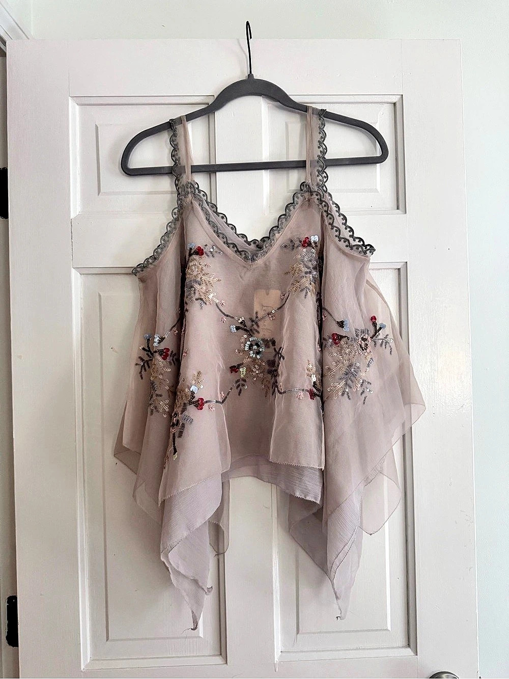 Anthropologie Sequin Embroidered Asymmetrical Tank Size Medium NWT